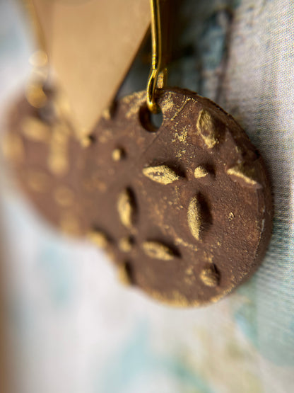 Brown and Gold Circle Earrings