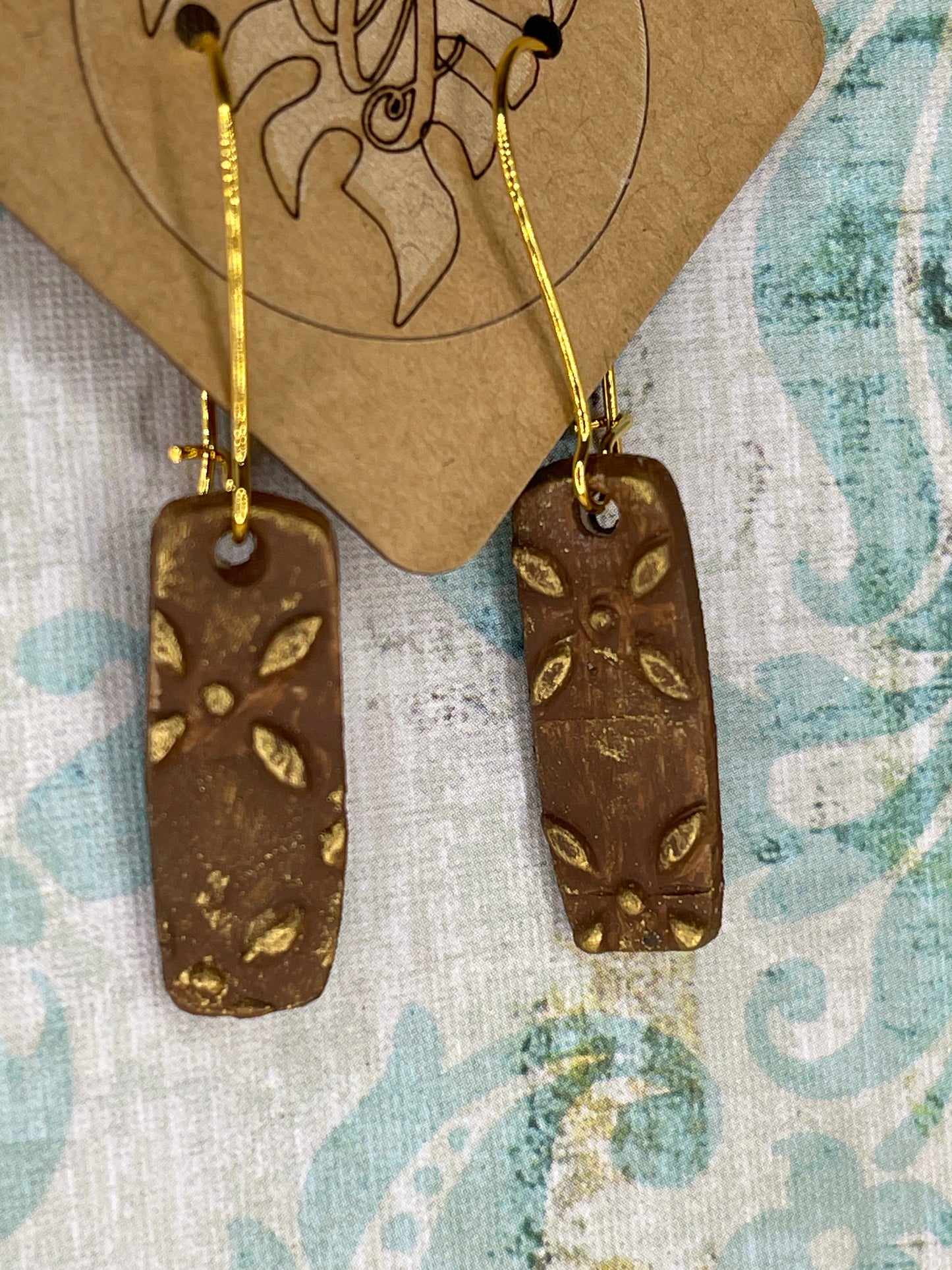 Brown and Gold Rectangle Earrings
