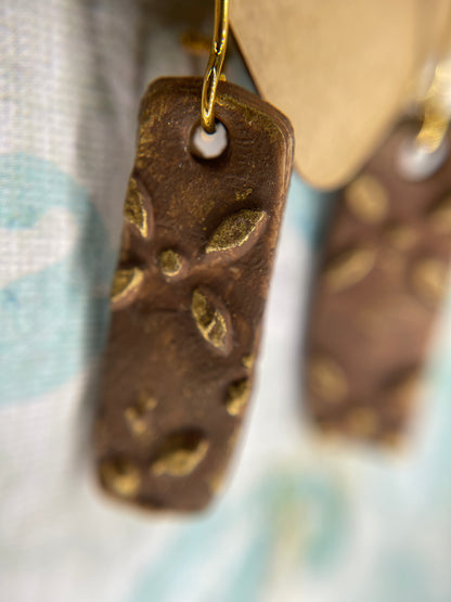 Brown and Gold Rectangle Earrings