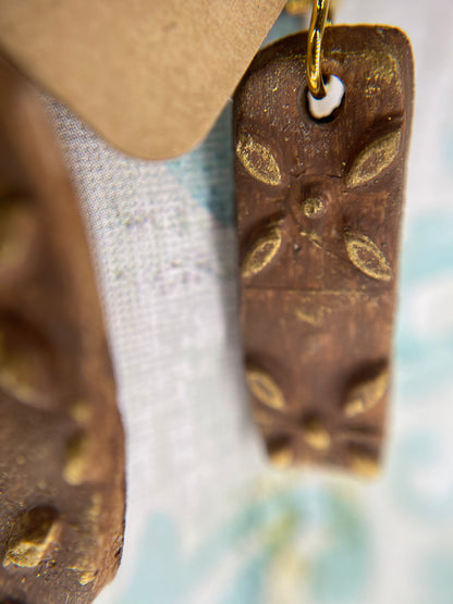 Brown and Gold Rectangle Earrings