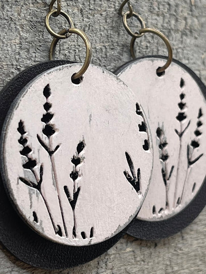 Stacked Lavender and Leather Earrings